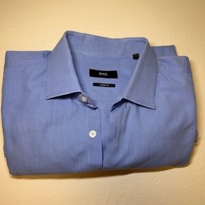 Hugo Boss Men's 16  34-35 Button Shirt Long Sleeve Sharp Fit Geometric Blue